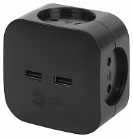  Разветвитель электрический ЭРА SP-4-USB-B на 4 розетки + 2xUSB 2400mA, без заземл 10А (черный)
