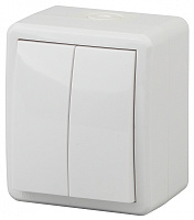  11-1404-01 ЭРА Выключатель двойной IP54, 10АХ-250В, ОУ, Эра Эксперт, белый (16/160/2560)