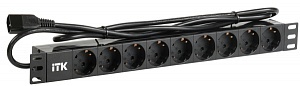  ITK PDU 9 розеток DIN49440 (нем. станд.) 1U, шнур 2м вилка IEC 320 C14, профиль из ПВХ, черный