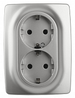  12-2108-03 ЭРА Розетка 2X2P+E Schuko со шторками, 16A-250В, IP20, Эра12, алюминий (10/100/2000)