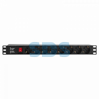  Блок розеток 19", 1U, 16А, 8 розеток, корпус пластик, без шнура питания
