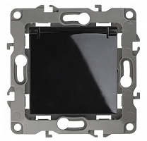  12-2103-06 ЭРА Розетка 2P+E Schuko со шторками с крышкой, 16A-250В, IP20, Эра12, чёрный (10/100/3200