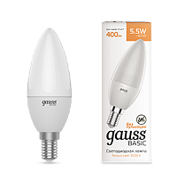 Лампа Gauss Basic Свеча 5.5W 410lm 3000K E14 LED 1/10/100