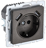  BRITE Розетка 1-местная с заземлением с защитными шторками 16А с USB A+A 5В 2,1А РЮш10-1-БрТБ темная бронза IEK
