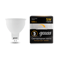  Лампа Gauss MR16 5W 500lm 3000K GU5.3 диммируемая LED 1/10/100