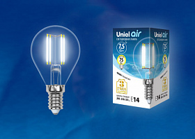  LED-G45-7,5W/NW/E14/CL GLA01TR Лампа светодиодная. Форма "шар", прозрачная. Серия Air. Белый свет (4000K). Картон. ТМ Uniel