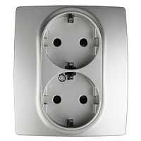  12-2104-03 ЭРА Розетка 2X2P+E Schuko со шторками, 16A-250В, IP20, Эра12, алюминий (6/60/1680)
