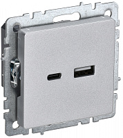  BRITE Розетка USB A+C 18Вт РЮ11-1-БрА алюминий IEK
