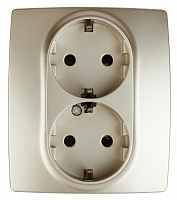  12-2104-04 ЭРА Розетка 2X2P+E Schuko со шторками, 16A-250В, IP20, Эра12, шампань (6/60/1680)