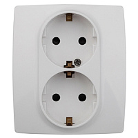  12-2104-01 ЭРА Розетка 2X2P+E Schuko со шторками, 16A-250В, IP20, Эра12, белый (6/60/1680)