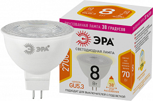  Лампочка светодиодная ЭРА STD LED Lense MR16-8W-827-GU5.3 GU5.3 8Вт линзованная софит теплый белый свет