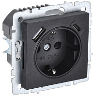  BRITE Розетка 1-местная с заземлением с защитными шторками 16А с USB A+C 18Вт РЮш11-1-БрЧ черный IEK