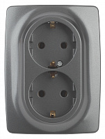  12-2108-12 ЭРА Розетка 2X2P+E Schuko со шторками, 16A-250В, IP20, Эра12, графит (10/100/2000)